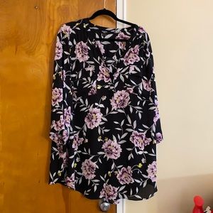 BLACK FLORAL GEORGETTE PULLOVER TUNIC